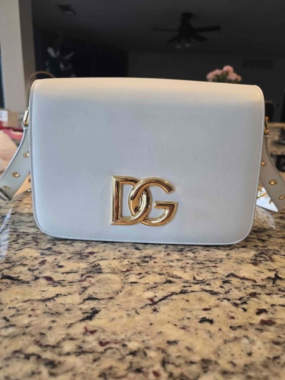 Dolce & Gabbana Light Blue Leather DG Logo Crossbody Bag with Gold Hardware
